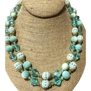 Vintage West Germany Statement Bead Necklace Blue Two Strand Retro Grannycore